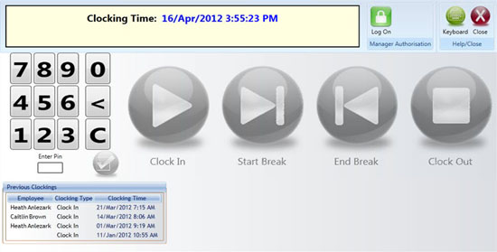 timeclock user interface